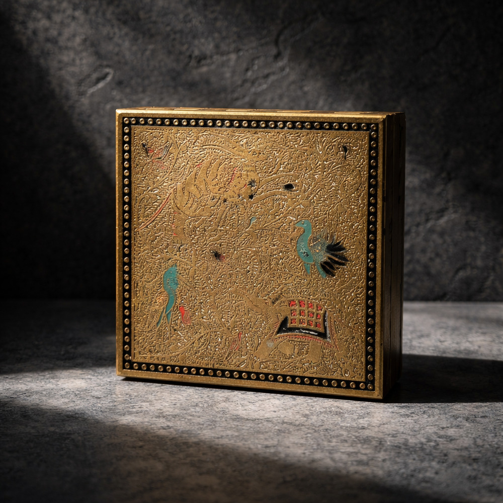 Vintage Volupte USA Elephant Peacock Compact 3 Inch Square